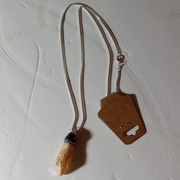Crystal Point Pendant Necklace W/ Black Topper, Sterling Chain - Picture 2 of 5